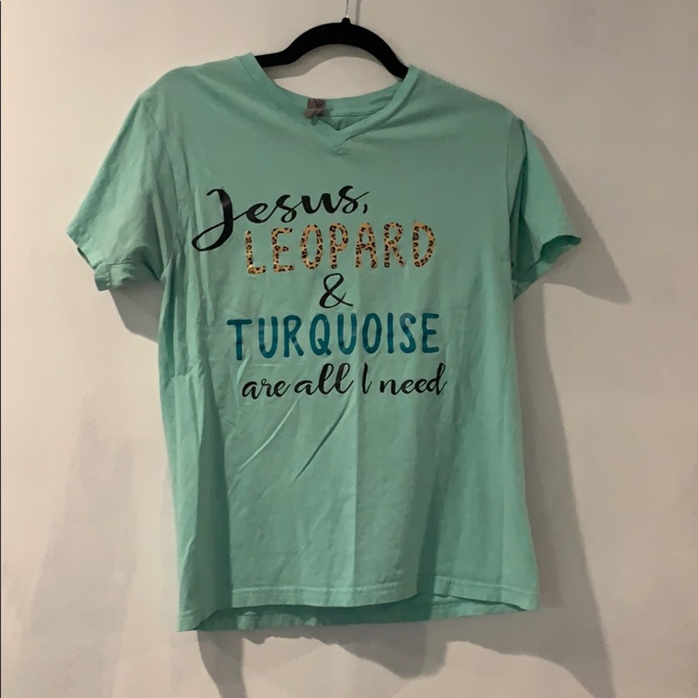 Jesus, leopard & Turquoise shirt